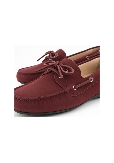Ne&ve Shoes Bordo Süet Hakiki Deri Kadın Bağcıklı Loafer Ayakkabı