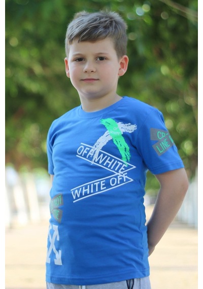 Panios Kids 3lü, Collection, Baskılı, Beyaz-siyah-gri Erkek Çocuk T-shirt Mavi Beyaz İndigo