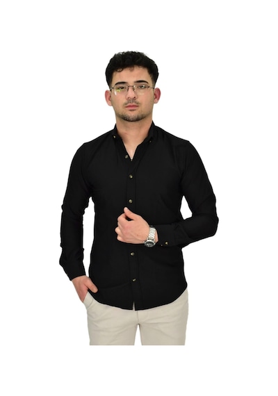 Erkek Likralı Spor Silim Fit Gömlek Bgl-st04326 Siyah