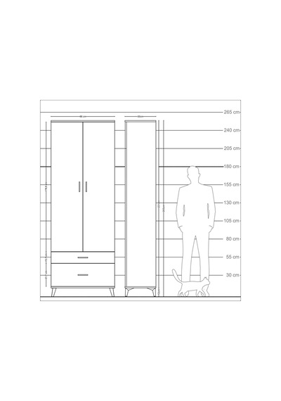 Arges Dolap 4 Raflı 2 Çekmeceli 2 Kapaklı 88x30x243 Aytaşı-çam Aytası