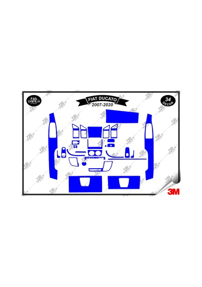 Fiat Ducato 2007- 2020 Full Torpido Konsol Trim Göğüs Maun Kaplama Set 34 Parça Mavi