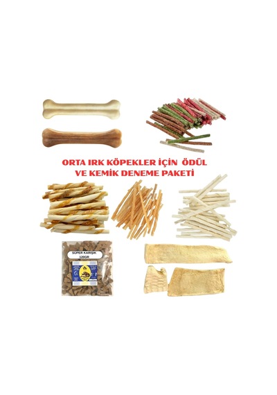Orta Irk Köpekler İçin Premıum Ödül Ve Kemik Deneme Paketi