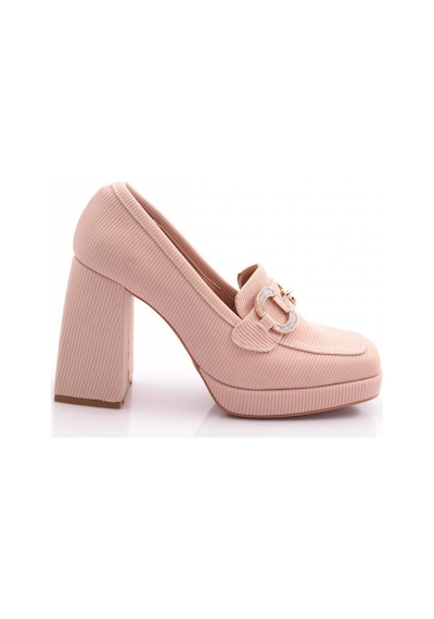 Dgn 0951 Kadin Küt Burun Tokali Platform Topuklu Ayakkabi 0951-2216-R11645 Bej