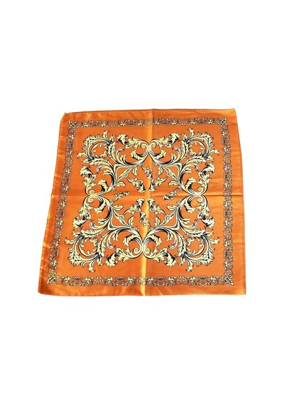 Tikitonki Etnik Çiçek Desenli Turuncu Saten Eşarp - 90x90 Turuncu Turuncu
