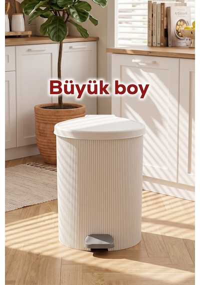 Porsima 0709-1 Stil 3lü Yuvarlak Pedallı İçi Kovalı Çöp Kovası Seti - Banyo Mutfak Çöp Kovası Takımı Beyaz