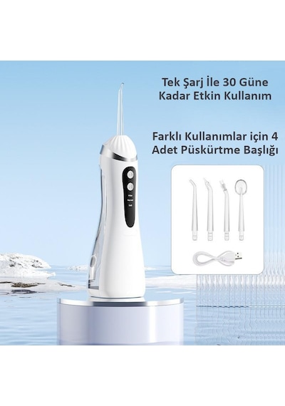 Valkyrie Şarj Edilebilir Diş Protez Bakım Ağız Duşu 4 Başlıklı Taşınabilir 1. Kalite Beyaz