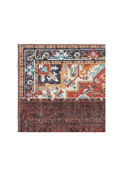 Cool Halı Patchwork Kırmızı Kiremit Vintage Eskitme Bohem Şönil İnce Halı Salon Oturma Odası Halısı