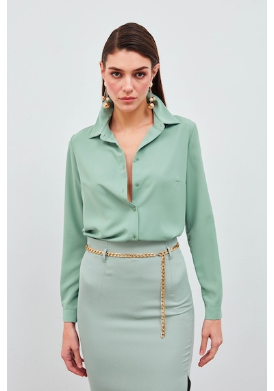 Sateen Düz Klasik Gömlek - Mint Mint Yeşili