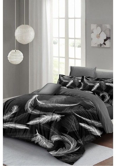 Tr %100 Pamuk Saten Çift Kişilik Nevresim Takımı Dark Feather, Monohome35594 Genel
