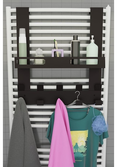 Siyah Raflı Havlupan Askısı Banyo Petek Askısı Ve Raflı Havlu Askılığı, Banyo Peteği Askılığı M