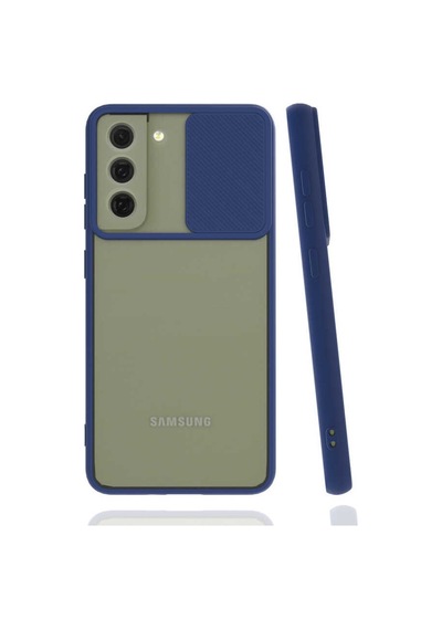 Noktaks - Samsung Galaxy Uyumlu S22 - Kılıf Slayt Sürgülü Arkası Buzlu Lensi Kapak - Lacivert