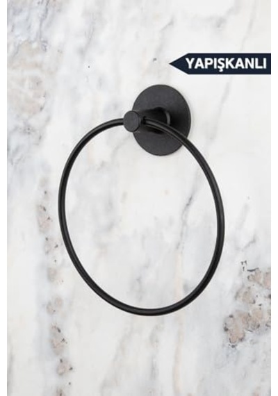 Yapışkanlı Havlu Askısı Yuvarlak Havluluk Ring Serisi Mat Siyah Genel