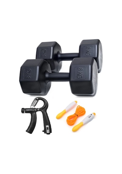 Ps Spor 16 Kg Dambıl Seti + Ayarlanabilir Atlama Ipi Ve El Yayı 8 Kg X 2 Adet Gönderim Yapılır