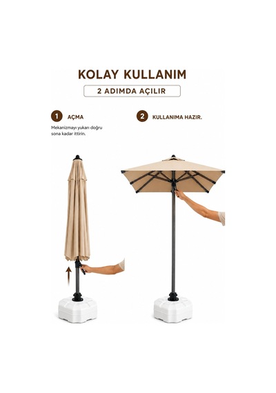 Alubrella Kare Krem 200x200 Cm, 8 Telli Güneş Şemsiyesi Antrasit