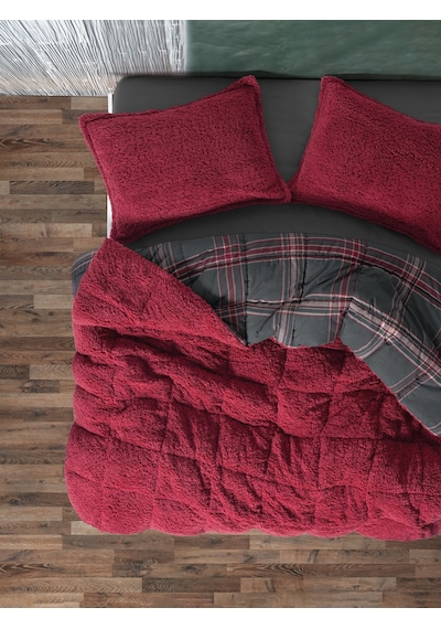 Cozy Home Festive Çift Kişilik Çift Taraflı Peluş Yorgan Noel Kırmızı Kırmızı