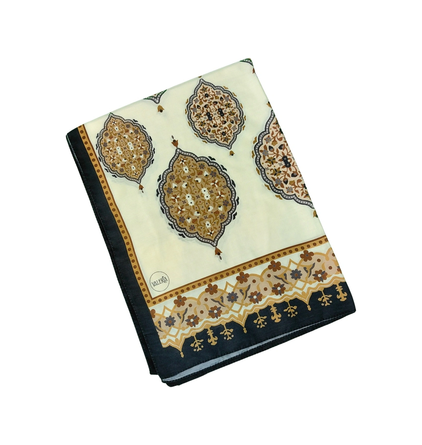 Mim Eşarp Işıl İpek Soft Pamuklu Etnik Desenli Şal 75x190 Cm Siyah - Gold