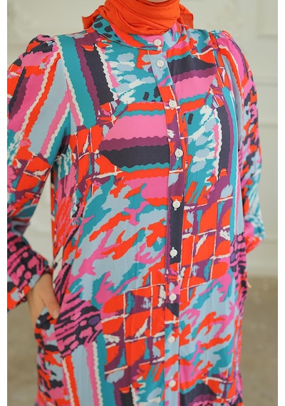 Armine Trend Desenli Renkli Elbise Pembe 24yt952-pembe Pembe