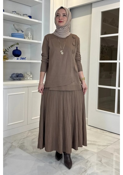 Rabia Şamlı Rana Triko Takım Sütlü Kahve Normal