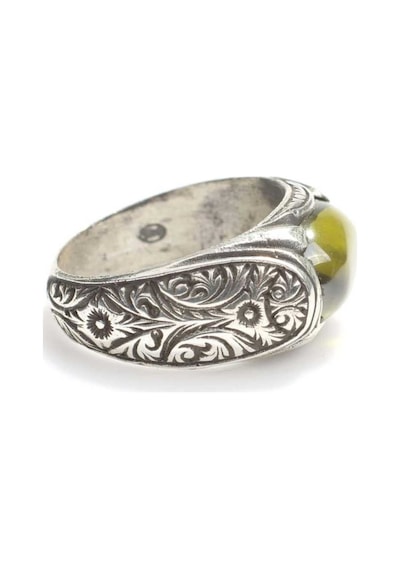 925 Ayar Gümüş Oval Taşlı Peridot Erkek Yüzük - 552866238