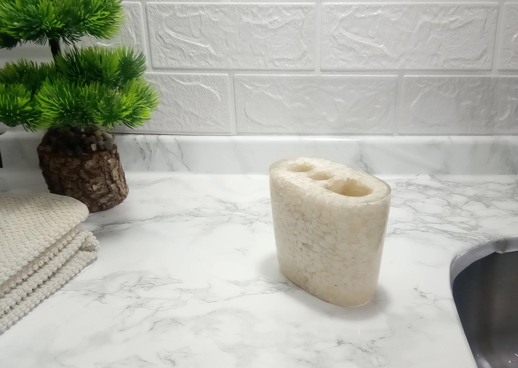 2 Adet Diş Fırçalık Deniz Taşı El Yapımı 400 Gr 10x5x9cm Banyo Seti Çok Renkli