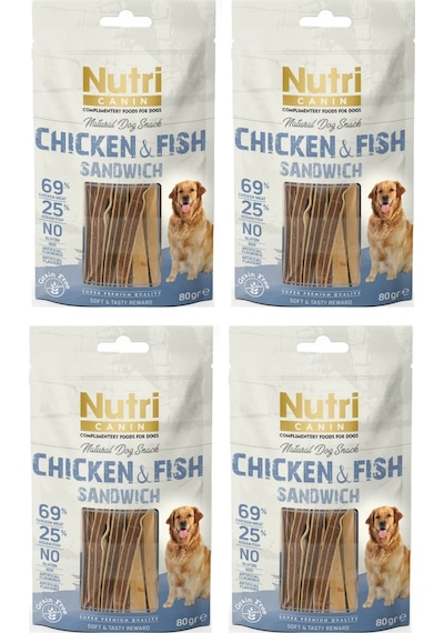 Nutri Canin Sandwich Tavuk Ve Balıklı Fileto Tahılsız Köpek Ödülü 80 G X 4 Adet