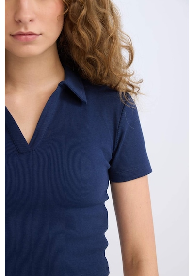 DeFacto Fitted Polo Yaka Basic Düz Fitilli Kaşkorse Kısa Kollu Tişört A0379AX25SMNV241