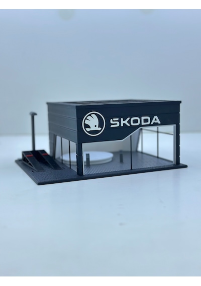 1/64 Ölçekli Skoda Diorama Tasarımlı Araç Sergileme Garajı 3d Baskı