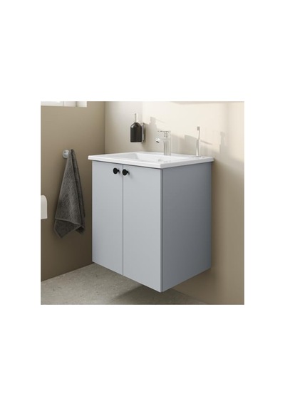 Kapaklı Lavabo Dolabı, Kül Gri, 60 Cm, Modern Tasarım Açık Ceviz