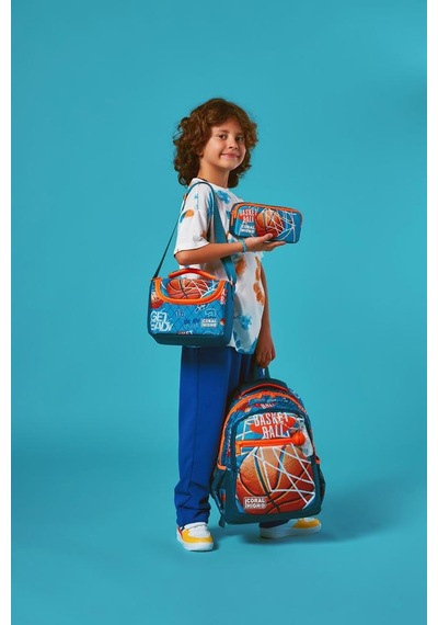 Coral High Kids Nefti Turuncu Basketbol Desenli 3 Lü Okul Çanta Seti Set0123651 Çok Renkli
