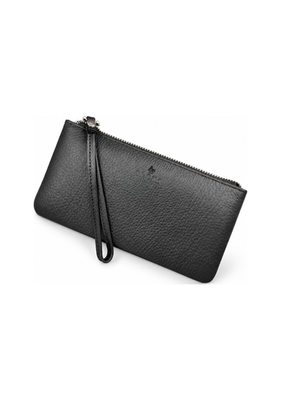 Alphaclub Bag Hakiki Deri Çok Bölmeli Fermuarlı Bilek Askılı Unisex Cüzdan Siyah