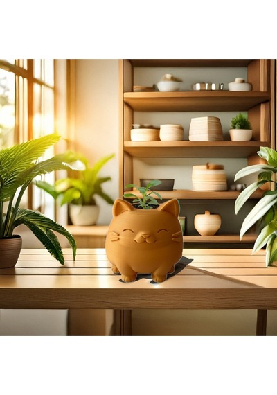 Sevimli Kedi Tasarımlı Çiçek Saksısı