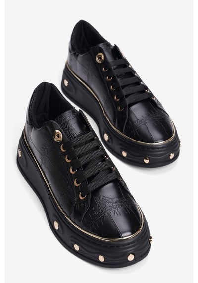 Mubiano Kadın Kroko Desenli Sneaker Kalın Tabanlı Bağcıklı Gold Detaylı Vika Siyah Siyah Krokodil Mubiano Kadın Kroko Desenli Sneaker Kalın Tabanlı Bağcıklı Gold Detaylı Vika Siyah Siyah Krokodil
