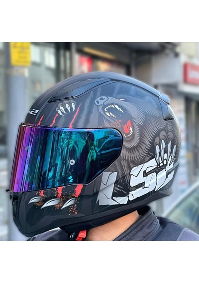 Ls2 Rapid 2 Clawn Full Face Motosiklet Kaskı Gökkuşağı Vizörlü Gri - Kırmızı - Siyah