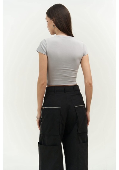 Mai Collection 2727 - Now Or Never Gri Penye Crop Gri