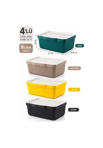 Porsima 4516 Mix Still Box 4'lü Kapaklı Çok Amaçlı Saklama Kutusu Seti 10 Lt Mutfak & Buzdolabı Düzenleyici Kutu Çok Renkli