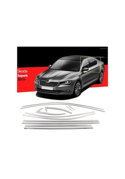 Autogp Skoda Süper B Cam Çerçevesi Kenar Çıtası Krom Tamtur 2015 / 2022+ 12 Parça