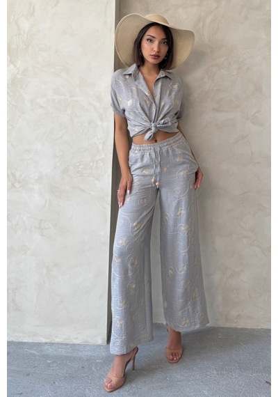 Verymoda Nakışlı Pantolon F1900 Gri Dsn2