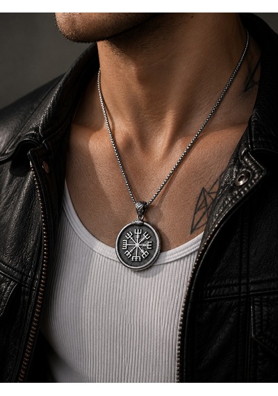 Paslanmaz Çelik Antik Gümüş Renk Çift Taraflı Viking Mitolojisi Vegvisir Valknut Viking Kolye Antrasit Paslanmaz Çelik Antik Gümüş Renk Çift Taraflı Viking Mitolojisi Vegvisir Valknut Viking Kolye Antrasit
