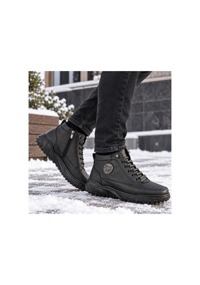 Yalçın Erkek Siyah Suni Deri Bot Kışlık Outdoor Bot Lastik Bağcıklı Yan Fermuarlı Günlük Bot Siyah - 925400106 Siyah