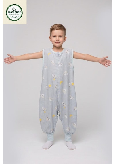Cantoy Müslin Geniş Askılı Bebek Çocuk Uyku Tulumu %100 Pamuk Natural 0.5 Tog Mavi