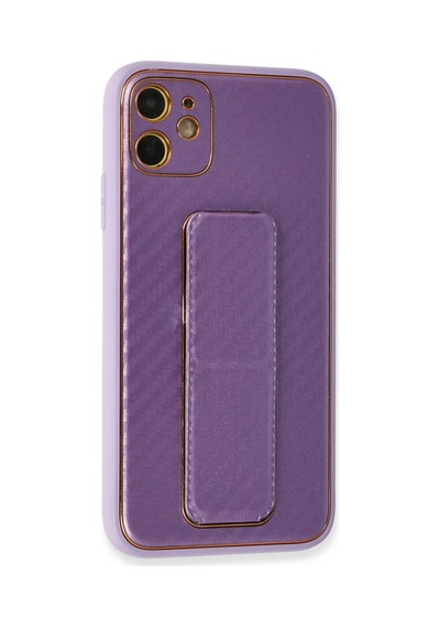 İphone 12 Kılıf Coco Karbon Standlı Kapak - Mor