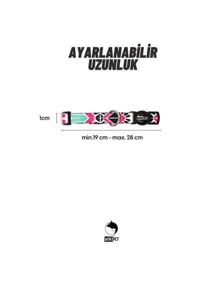 Wikipet Aztec Light Kedi Boyun Tasması, Boğulma Önleyici Kilitli, Zil Hediyeli Pembe, Fuşya, Mint