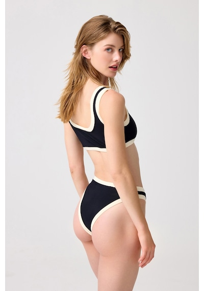 Los Ojos X Melodi Siyah-krem Brezilya Modeli Bikini Altı Vintage Bottom Siyah-krem