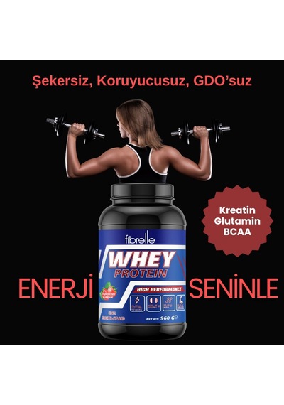 Fibrelle Whey Protein Çilek Aromalı 960 G Protein Tozu 32 Servis Çilek