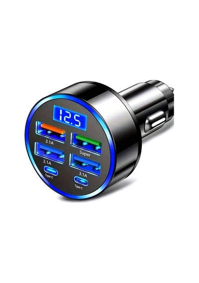6 Portlu Hızlı Araç Şarj Cihazı 4 Usb + 2 Type-c Çıkışlı Dijital Göstergeli Oto Şarjı Evimdeyokyok