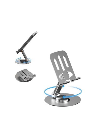 360 Döner Metal Telefon Ve Tablet Tutucu Stand, Katlanabilir Teleskopik, Silikon Pedli, Kaymaz Tabanlı, Ev Ofis Seyahat İçin Pratik Çözüm Cok Renkli