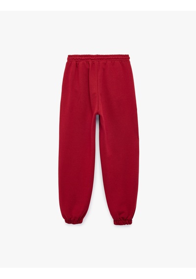 Koton Üç İplik Cepli Beli Lastikli Bağlamalı Baskılı Balon Form Jogger Eşofman Altı Bordo 7wkb40091tk