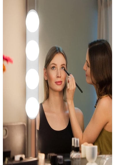 Taşınabilir Güçlü Vantuzlu & Duvar Sabitlemeli Pilli Makyaj Lambası 4 Ampüllü Led Makeup Işığı Gri