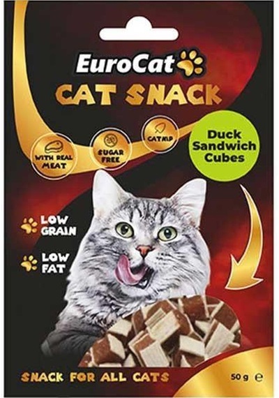 Eurocat Düşük Tahıllı Ördekli Catnipli Küp Sandviç Yetişkin Kedi Ödülü 50 G