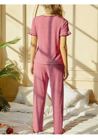 Bella Notte Mevsimlik Fiyonk Detaylı Pamuklu Pijama Takımı Pembe